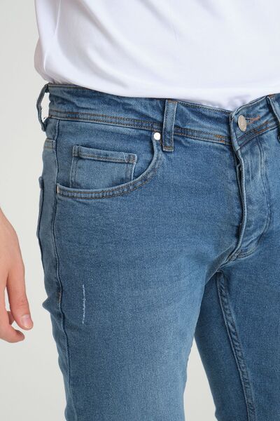 OneZero Pánské džínové kalhoty středně modré Destroy Slim Fit Skinny Fit kalh...