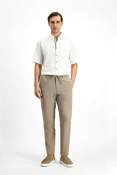Kiğılı Super Slim Fit Extra Slim Fit Elastic Waist String Seersucker Lycra Classic Fabric Trousers