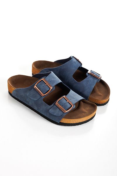 Moda Hanım Women's Navy Blue Double Buckle Slippers
