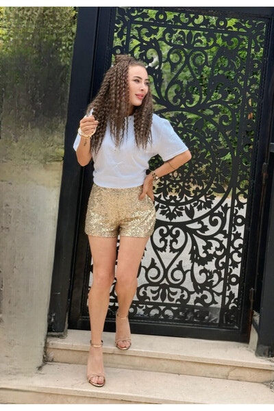 Thil Parlak Pul Payet Astarlı Yan Fermuarlı Şort