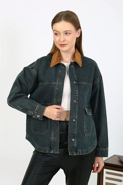 VELLICHOR Jachetă din denim cu guler din catifea Albastru închis