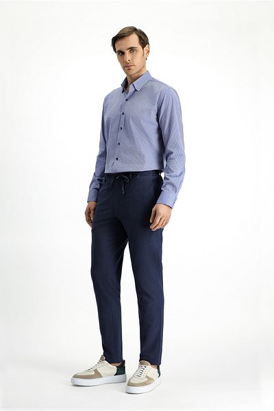 Kiğılı Super Slim Fit Extra Slim Fit Elastic Waist String Seersucker Lycra Classic Fabric Trousers