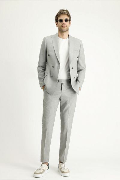 Kiğılı Extra Slim Fit Double Breasted Striped Super Slim Fit Suit