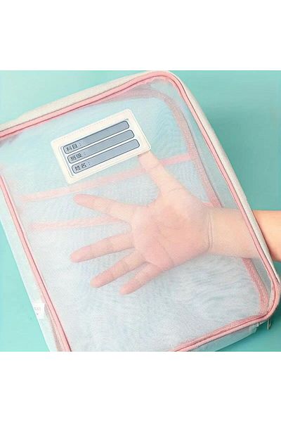 VELLICHOR Large Capacity L-Shaped Transparent Document File Organizer Bag 3 Compartments Pink