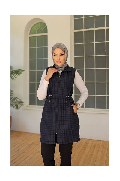 VELLICHOR Crinkle Quilted Vest Navy Blue