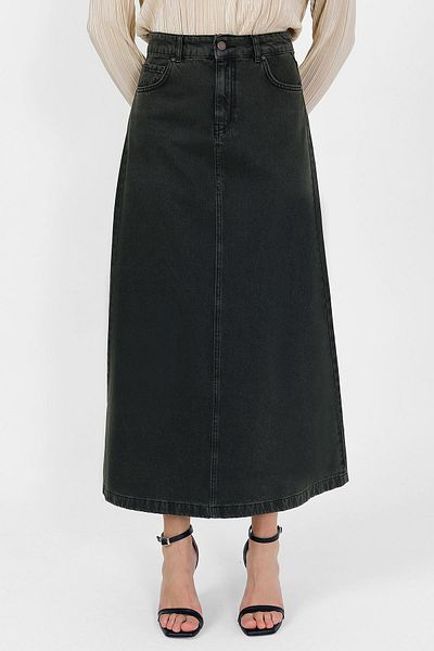VELLICHOR Fusta din denim cu talie înaltă A-line kaki