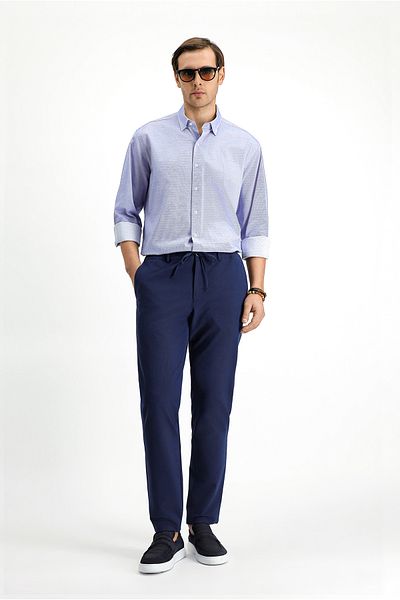 Kiğılı Super Slim Fit Extra Slim Fit Elastic Waist String Seersucker Lycra Classic Fabric Trousers