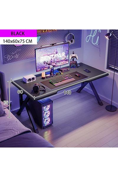 VINNYSEN Gaming Desk, Computer Desk Home Office Desk Extra Large Modern Ergonomic Black Pc Table(140*60)