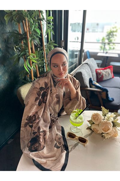 Oxygen Scarfs Summer Rose Pattern Cotton Silk Shawl-12000