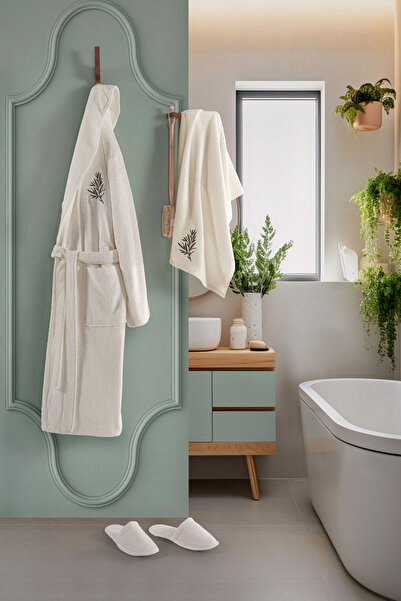 MARİBOR Krem - Erkek Bambu Bornoz Seti - 3 Parça