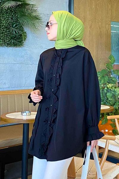 lamelif Flores Ruffle Tunic Μαύρο