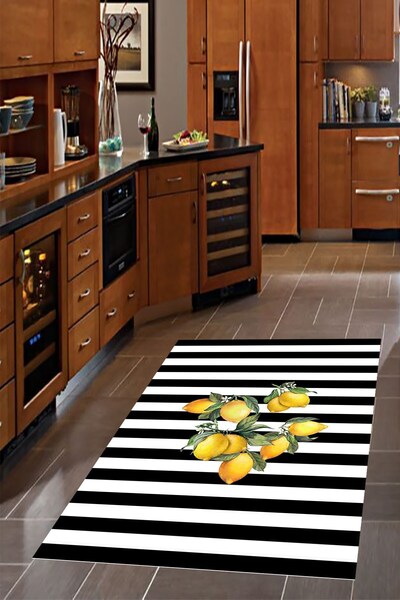 Pelangi Limon Desenli Dijital Baskılı Kaymaz Taban Yıkanabilir Leke Tutmaz Mu...