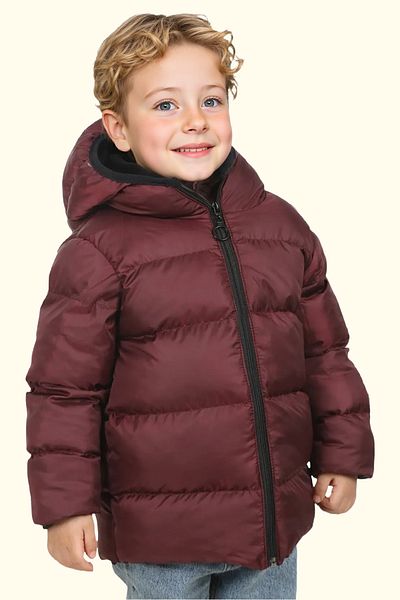 Firststops Boy's Burgundy Fleece Hooded Waterproof Wind Resistant Inflatable Winter Coat