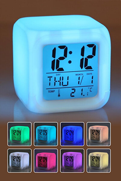 DEMPOWER 7 Renk Değiştiren Alarmlı Dijital Küp Çalar Saat