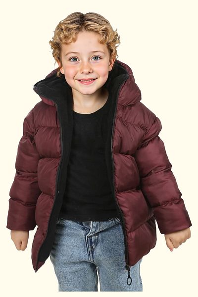 Firststops Boy's Burgundy Fleece Hooded Waterproof Wind Resistant Inflatable Winter Coat