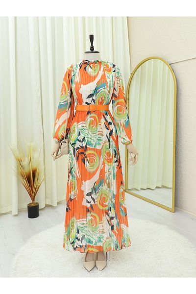 Modamorfo Chiffonkleid mit plissiertem Gürtel vorne