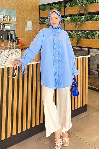 lamelif Flores Ruffle Tunic Baby Blue