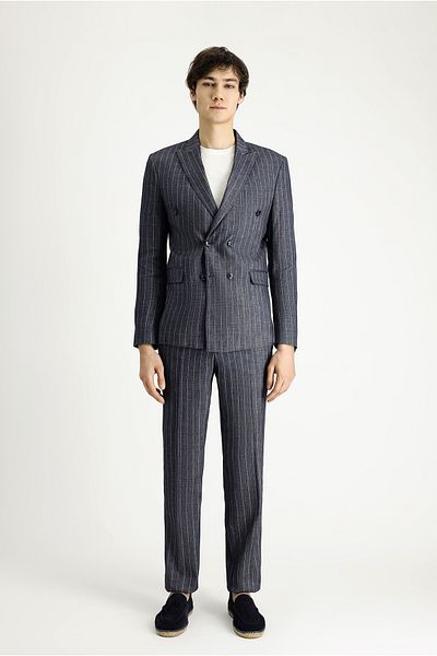 Abdullah Kiğılı Regular Fit Striped Linen Blend Double Breasted Suit
