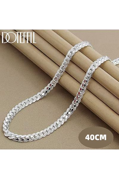 Choice Doteffil 6mm Sterling Silver Chain Necklace – 40cm Unisex Jewelry For Wedding & Engagement Gifts
