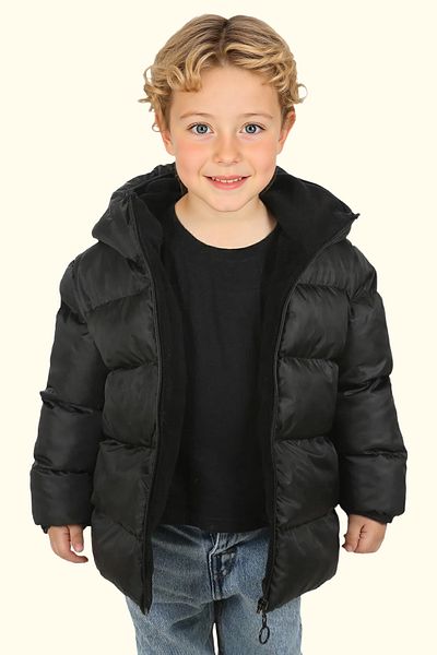 Firststops Boy's Black Fleece Hooded Waterproof Windproof Inflatable Winter Coat & Coat