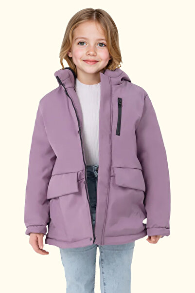 Firststops Kız Çocuk Lila Içi Kürklü Su Ve Rüzgar Geçirmez Kapüşonlu 3 Cep Kı...