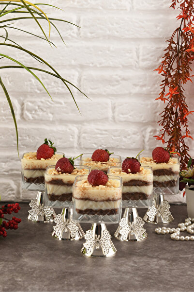 HELVACIOĞLU AKSESUAR 6'lı Ayaklı Cam Kare Kase - Kelebek Detaylı Tatlı Kasesi, Çerezlik, Şekerlik