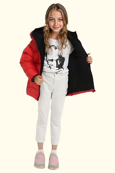 Firststops Girl's Red Fleece Hooded Waterproof Wind-Resistant Pocket Puffer Winter Coat