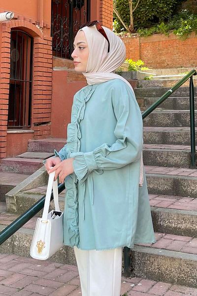 lamelif Flores Ruffle Tunic Çağla Green