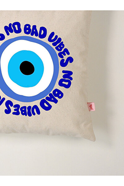 Galia Tasarım No Bad Vibes - Washed Linen Throw Pillow Case with Evil Eye Beads (45X45 cm)