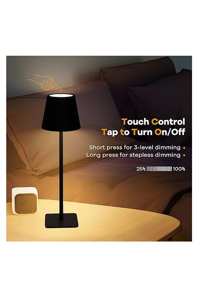 Generic مصباح طاولة LED قابل لإعادة الشحن، إضاءة ثلاثية الألوان، واجهة من النوع C