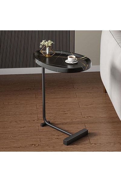 VINNYSEN Side Table, C Shaped End Table, Small Coffee Table With Metal Frame, Side Tables Living Room
