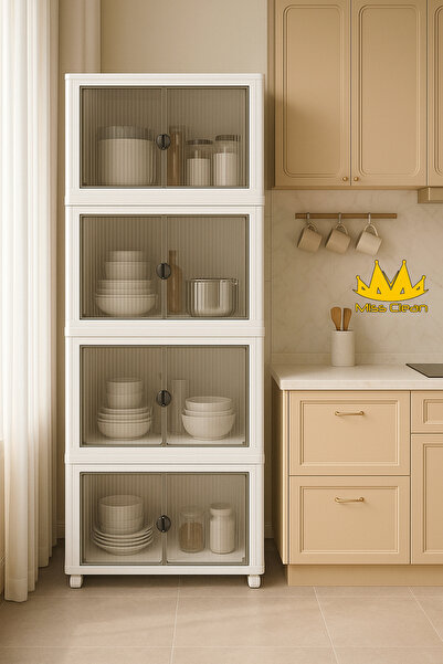 MissClean 4 Lü Özel Set Beyaz Renk Çok Amaçlı Kapaklı Portatif Istiflenebilir Organizer Dolap Tekerlekli