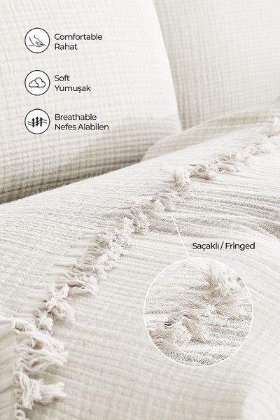 Evlen Home Collection 100% Cotton Double Muslin Bedspread 4 Layer Soft Blanket Muslin Pique Set 3 Pieces