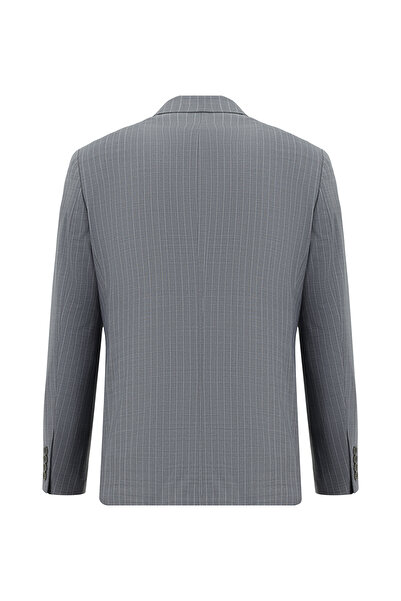Kiğılı Slim Fit Dar Kesim Yünlü Çizgili Kruvaze Takım Elbise