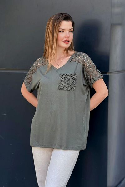 aytemas Pocketed Shoulder Laced Blouse
