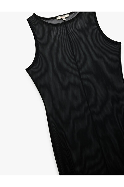 Koton Durchsichtiges, ärmelloses Strandkleid aus langem Tüll mit U-Ausschnitt