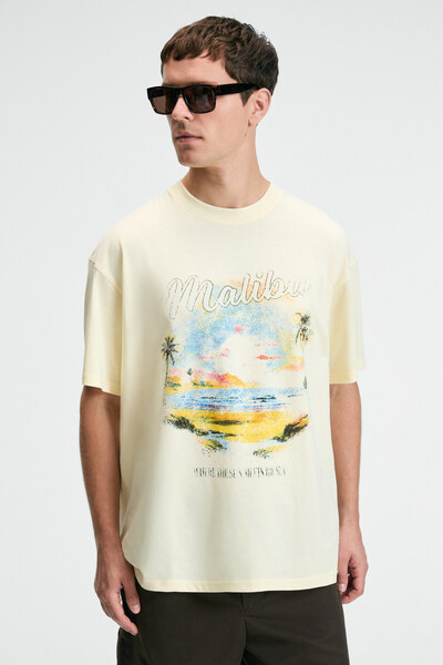 GRIMELANGE DELIGHT Ανδρικό 100% βαμβακερό μπλουζάκι με στάμπα με κοντό μανίκι και στρογγυλό γιακά