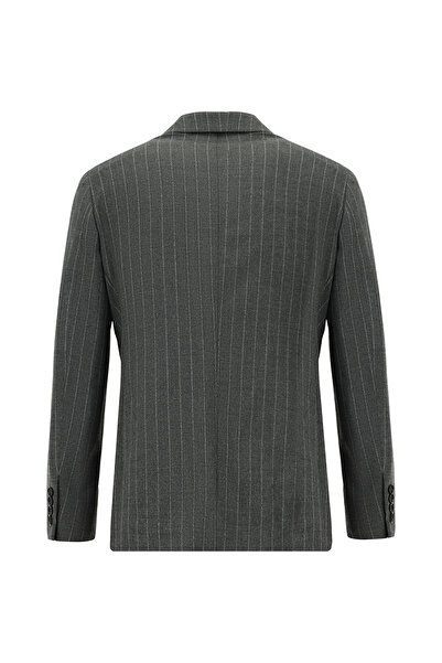 Kiğılı Super Slim Fit Ekstra Dar Kesim Yünlü Çizgili Kruvaze Takım Elbise
