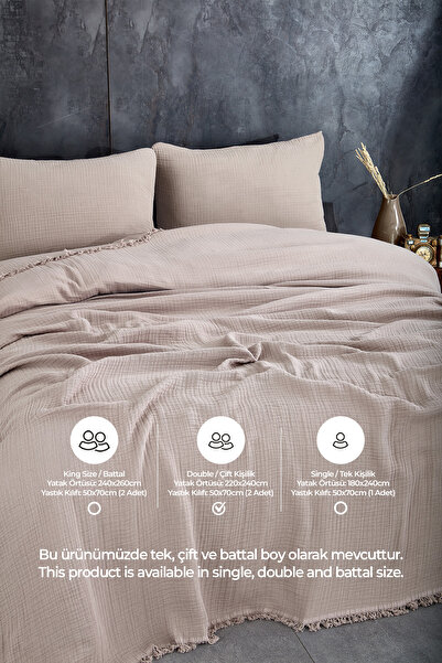 Evlen Home Collection 100% Cotton Double Muslin Bedspread 4 Layer Soft Blanket Muslin Pique Set 3 Pieces