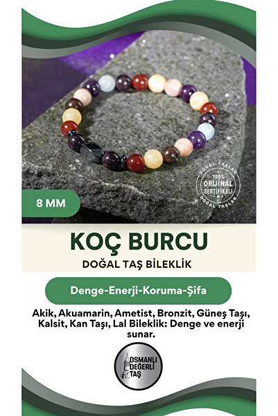 OSMANLI DOĞAL TAŞ 8mm Hematite Natural Stone Aries Zodiac Bracelet