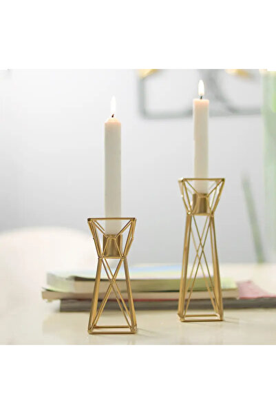 Generic 2 Pieces Geometric Metal Candle Holder - Gold
