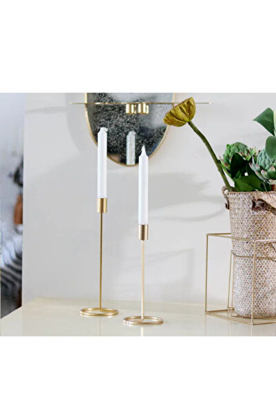 Generic قطعتين من حاملات الشموع بتصميم أنيق - ذهبي