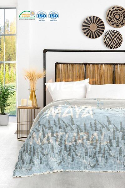 Natural Meet Maya Lavender Pattern 100% Muslin Bedspread 240X260 cm