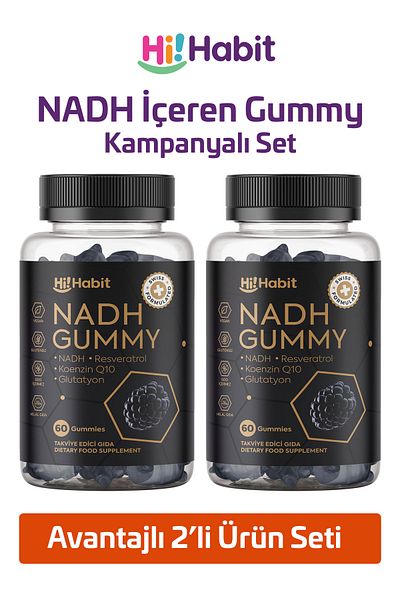 Hi Habit Nadh Gummy – Vegan Supplement Food Containing Glutathione, Coenzyme Q10 and Resveratrol (60 Days)