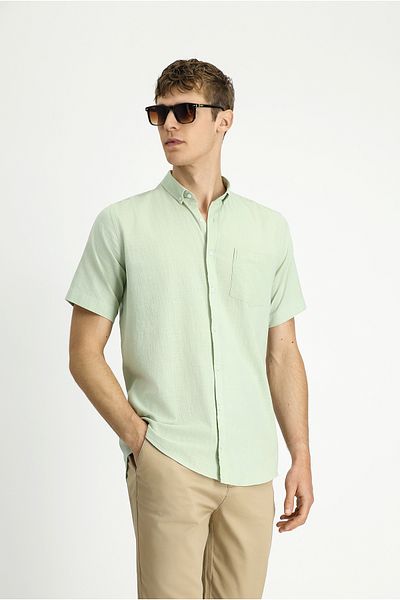 Kiğılı Short Sleeve Relax Fit Button Collar Linen Look Cotton Sports Shirt