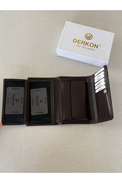DERKON Medium Genuine Leather Women's Wallet Brown