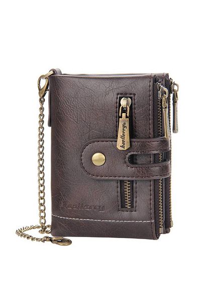 Generic Classic Bifold Wallet with Double Zip and Chain - Hazelnut