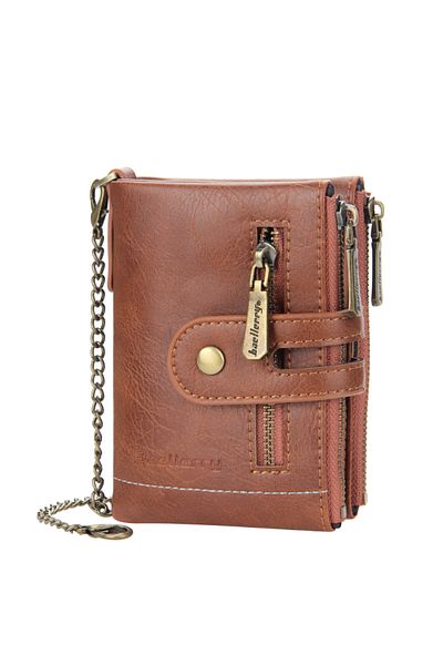 Generic Classic Bifold Wallet with Double Zip and Chain - Camel
