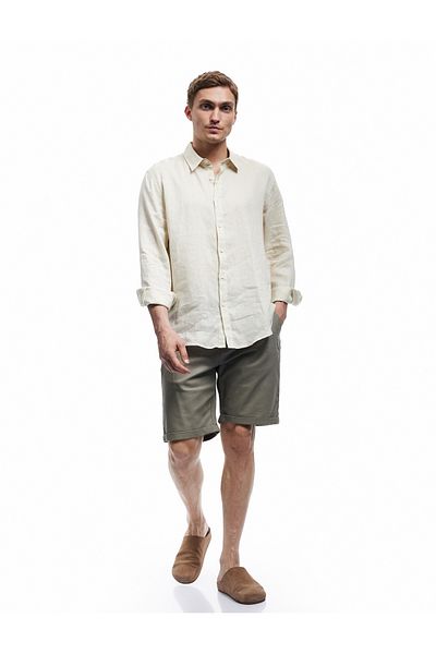 Koton Linen Cotton Blend Folded Leg Pocket Detail Lace-Up Buttoned Summer Shorts