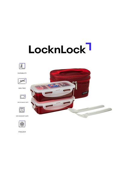 locknlock 2PC Insulated Lunch Red Set - Grey, Airtight and BPA-Free Containers